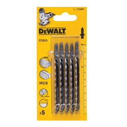 DEWALT HCS Wood Jigsaw Blades Pack of 5, T144DP, high carbon steel, 100mm length, for wood, laminates, plastics - Keans