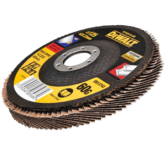 DeWalt DT30612 Extreme Metal Flap Disc with 60 grit zirconium oxide, 125mm diameter, flat Type-27 design.