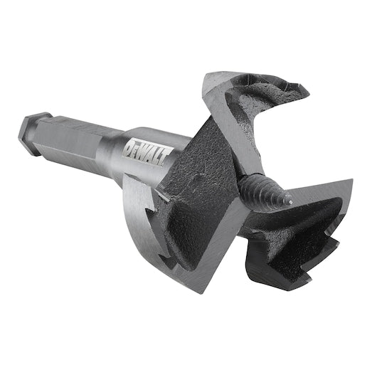 DeWalt 51mm self-feed drill bit with threaded tip and sharp cutting edges on a hex shank.