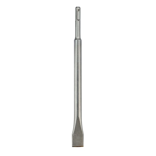 DeWalt SDS Plus steel flat chisel, 250mm length, 20mm wide, shown upright on white background.