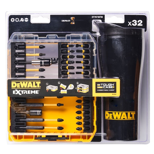 Dewalt FLEXTORQ 32-piece impact screwdriver bit set with tough case, magnetic holder, nut driver, and mug – Keans