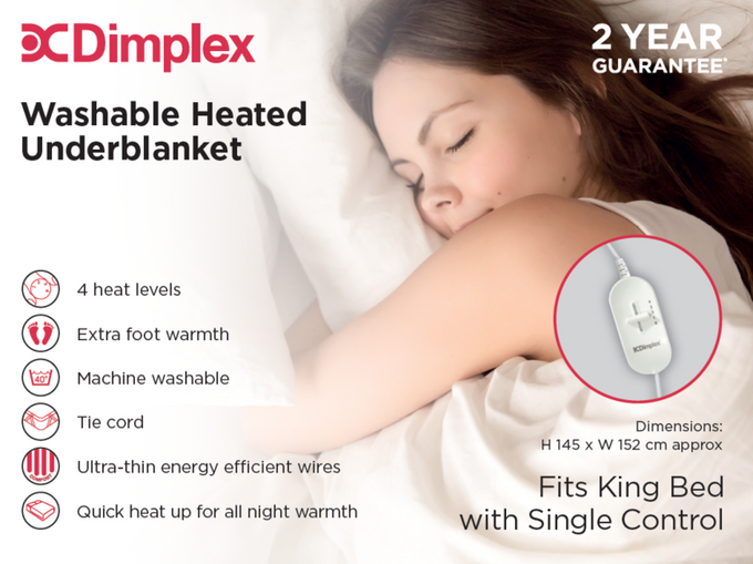 Dimplex Washable King Size Heated Under Blanket with 4 heat levels, machine washable, overheat protection – Keans Claremorris