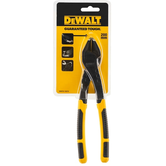 DeWalt 200mm demolition diagonal pliers with black and yellow handles in branded packaging.