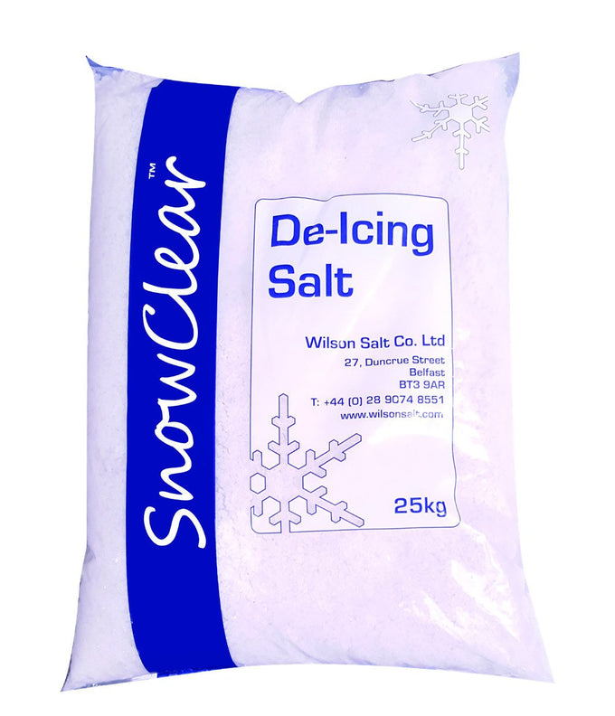 De-Icing Salt 25kg bag for melting snow and ice on driveways and paths, available at Keans Claremorris.
