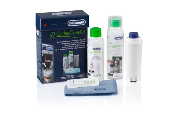 DeLonghi Coffee Care Kit DLSC306 with descaler, water softener, cleaner, and cloth for ECAM, EPAM machines – Keans