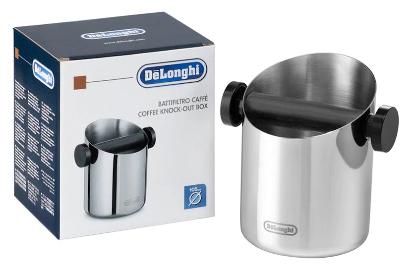 DeLonghi Coffee Knock Box DLSC059, stainless steel, dishwasher safe, anti-slip base, hard-rubber bar – Keans Claremorris