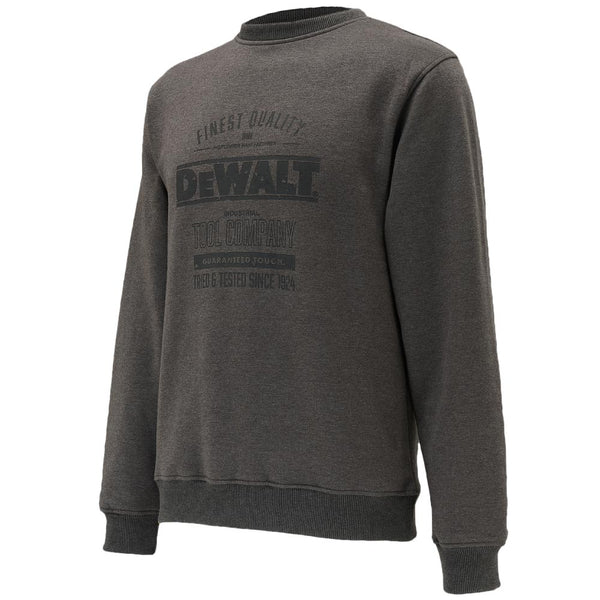Delaware Charcoal Grey Crew Neck Sweatshirt with DeWalt Print, Polycotton Blend, Ribbed Cuffs – Keans Claremorris