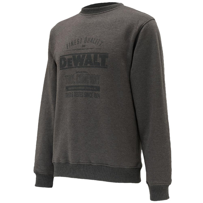 Delaware Charcoal Grey Crew Neck Sweatshirt with DeWalt Print, Polycotton Blend, Ribbed Cuffs – Keans Claremorris