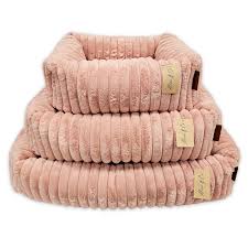 Pink plush velvet dog bed with non-slip base and soft cushion for joint relief, available in 3 sizes | Keans Claremorris