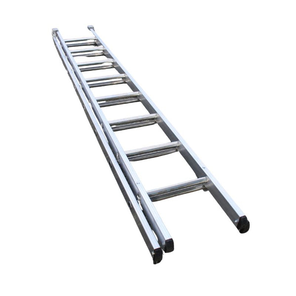 Stradbally 4.5m aluminium double extension ladder, slip-resistant rungs, auto-lock clips, extends to 26' - Keans Claremorris