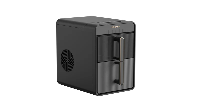 Dreame Aura Bullet Ice Maker IB-50 in black with vertical handle and vent on the side, angled front view.