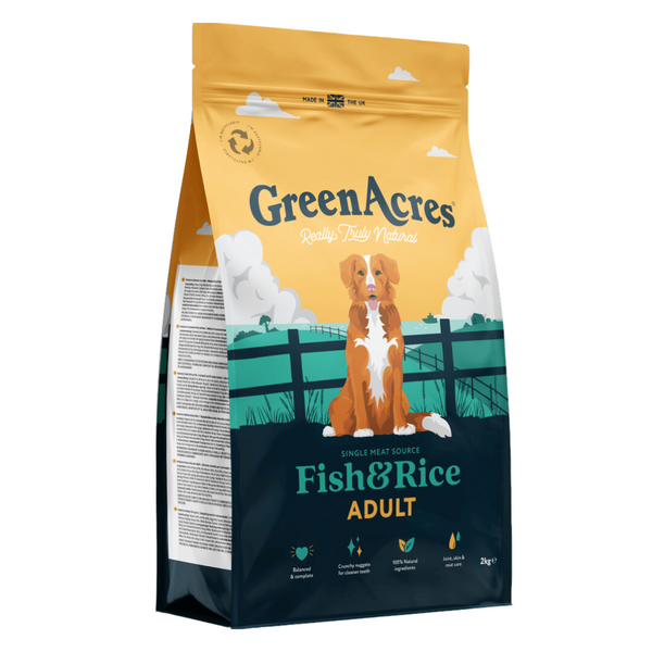 Greenacres Adult Fish & Rice Dog Food 12kg – Hypoallergenic, natural, no artificial additives, for dogs under 25kg | Keans
