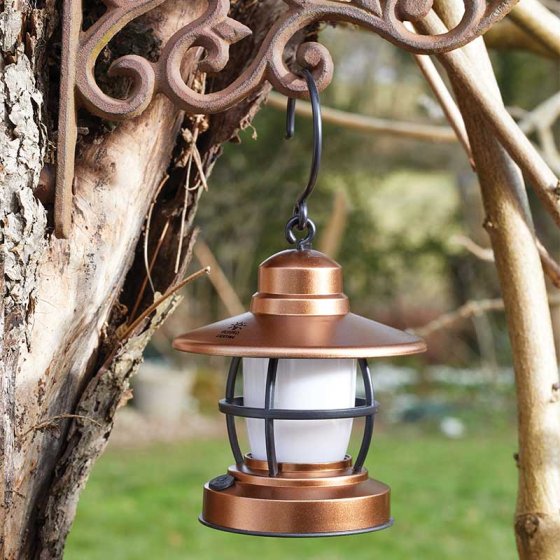 Duo DecoLantern with 12 white and 21 amber LEDs, retro copper finish, hanging hook, 60 lumens – Keans Claremorris