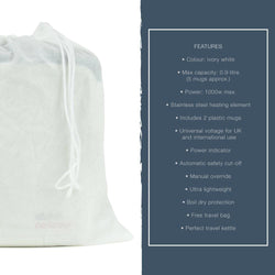 Lloytron Dual Voltage Travel Kettle, compact and portable, ideal for international use, available at Keans Claremorris.