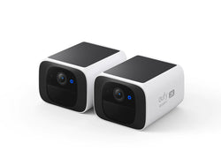 Eufy SoloCam 2K twin pack solar-powered wireless security cameras with AI detection, no fees, at Kean’s Claremorris. –
