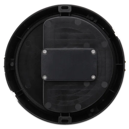 Back view of Eco Mini Round Bulkhead IP54 5.5W 4000K 450lm with black and white trim showing mounting plate.