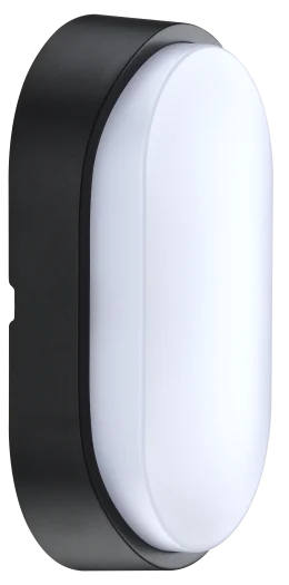 Eco Oval Bulkhead exterior light with black trim and white oval diffuser, IP54 rated, 10W 700lm 4000K.