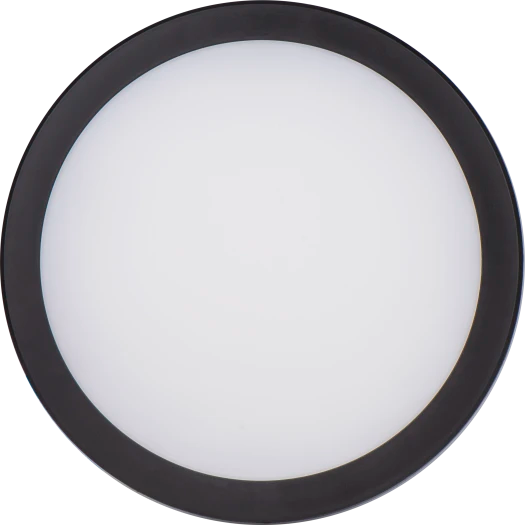 Circulus Bulkhead IP65 round ceiling light with black frame and white diffuser, 24W, 2900 lumens.