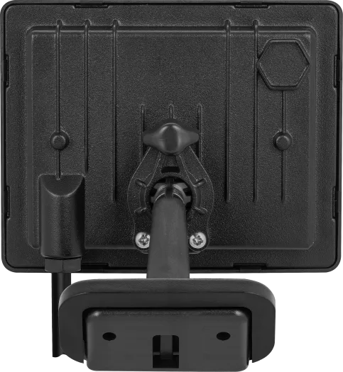 Back view of Luceco Essence Floodlight 20W with ball joint and attached 1m cable in black.