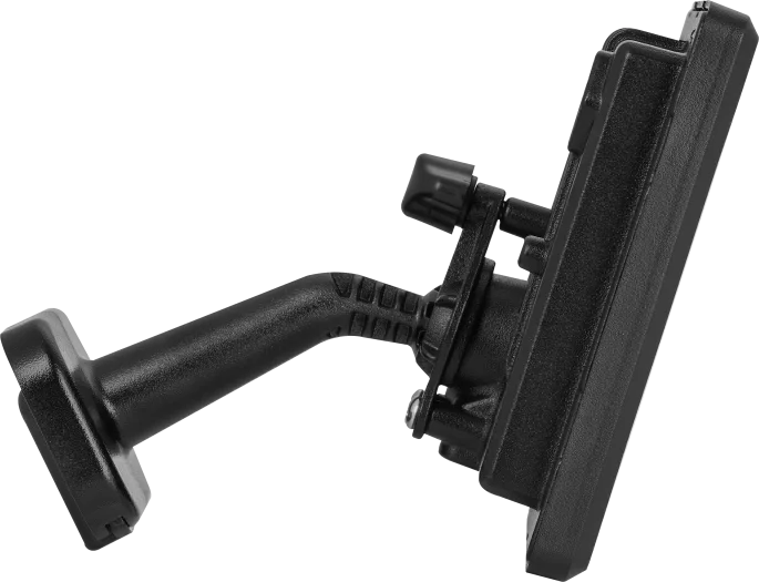 Side view of Luceco Essence 20W black floodlight with adjustable ball joint and 1m cable attached