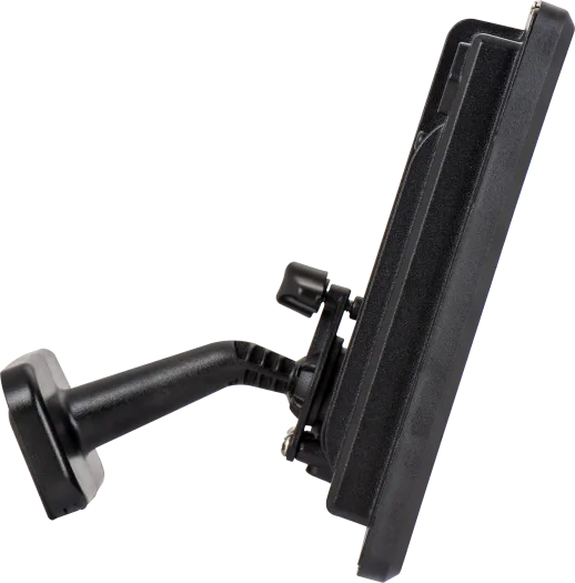 Side view of Luceco Essence 50W black floodlight with adjustable ball joint and 1m cable.
