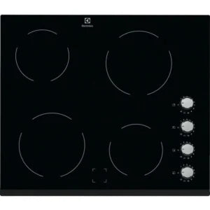 Electrolux EHF6140FOK 60cm 4-zone black ceramic hob with rotary controls, residual heat indicators, easy-clean surface –