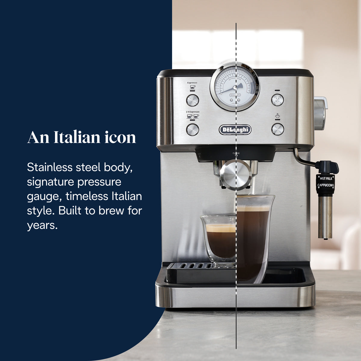 De'Longhi Linea Classic Espresso Coffee Machine - Silver - EM450.M - Image 4