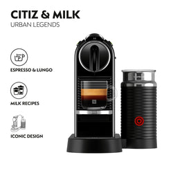 Delonghi Citiz Nespresso Coffee Machine Black with Aerroccino