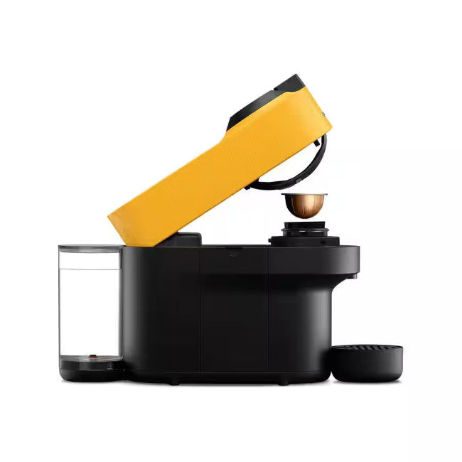 Black and yellow coffee grinder on a white background