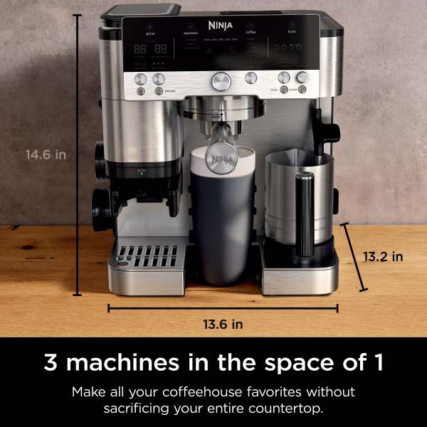 Ninja Luxe Café Premier Espresso Machine ES601UK with built-in grinder, frother – available at Keans Claremorris