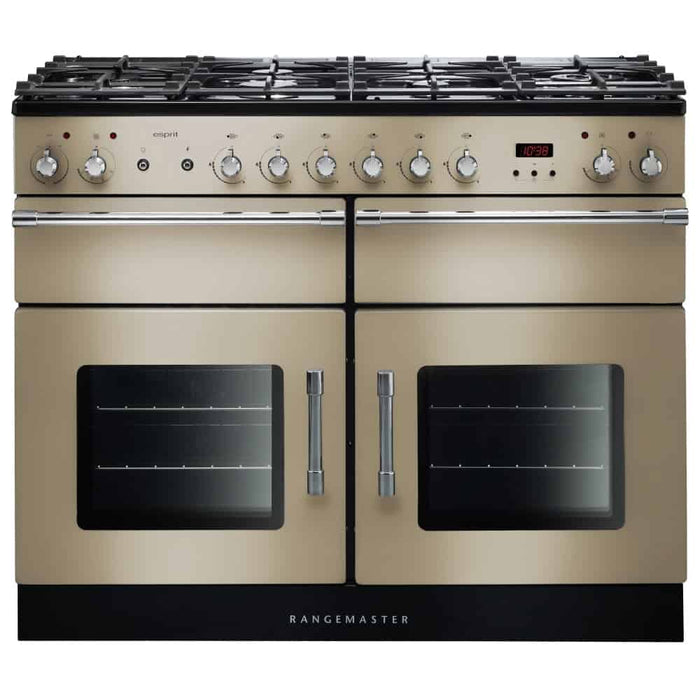 Rangemaster ESPRIT 110 dual fuel range cooker in stainless steel with two ovens and six-burner gas hob