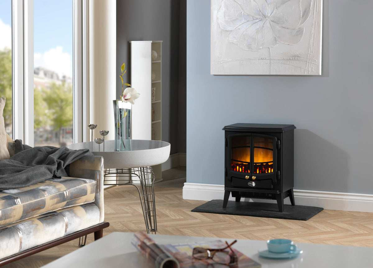 Dimplex Elbe Electric Stove with realistic flame effect, compact design – available at Keans Claremorris