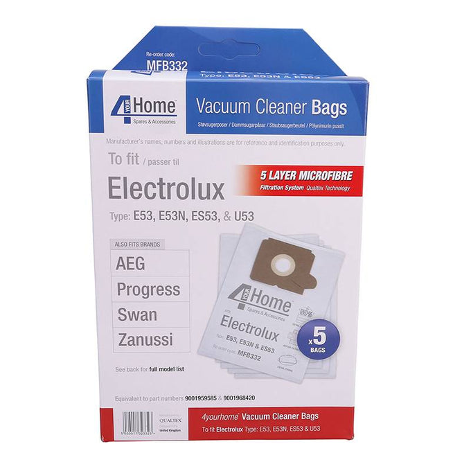Electrolux Microfibre Vacuum Bags 5 pack for e53/e53n/es53, high filtration, durable, from Kean’s Claremorris. – online at