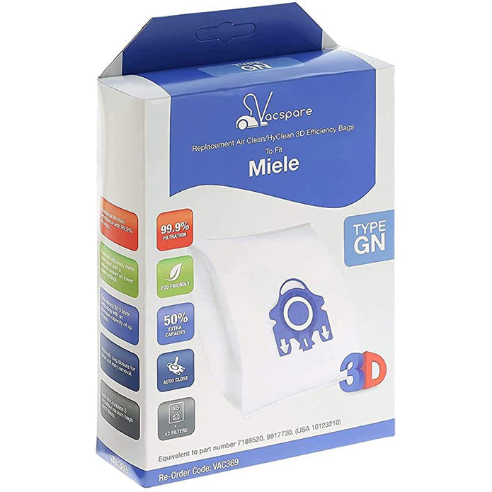 Vacspare Miele-compatible blue microfibre vacuum bags pack of 5, high capacity, 99.9% dust filtration, Kean’s Claremorris. –