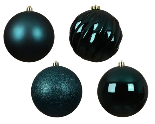 Emerald Christmas Baubles – Shiny, Matt & Glitter Mix 14cm (Tube of 4) Keans Claremorris