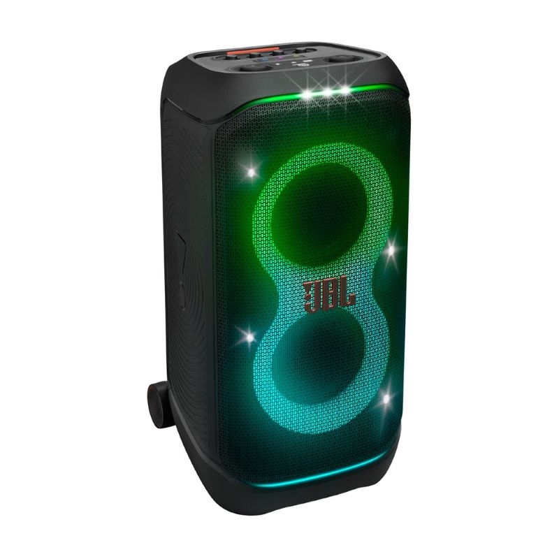 JBL PartyBox Stage 320 portable Bluetooth speaker with 240W sound, lightshow, 18hr battery, splashproof – available at