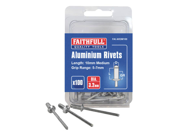 Faithfull Aluminium Rivets (100) 3mm Medium | FAIAR3M100