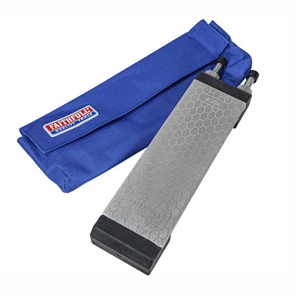 Faithfull double-sided diamond sharpening stone 200x70mm 400/1000 grit with adjustable docking station, available at Keans