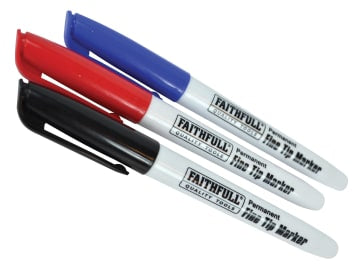 Faithfull Fibre Tip Marker Pen Set 3-pack (Red, Blue, Black), permanent multi-surface markers from Kean’s Claremorris. –