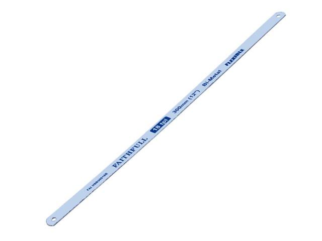 Single Faithfull 12-inch bi-metal hacksaw blade with 18 TPI, white with blue text on a white background.