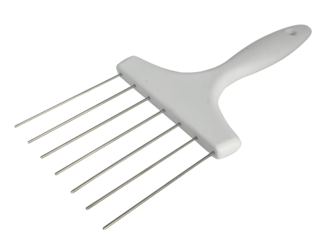 Faithfull Full Scratching Tool with white ergonomic handle and seven long metal tines for plaster keying.