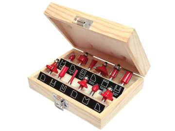 Faithfull 12 Piece 1/4in TCT Router Bit Set with storage case, durable tungsten carbide tips, at Kean’s Claremorris. –