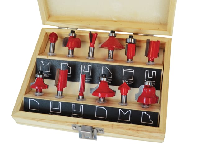 FAIRBS12 12-piece 1/4in TCT router bit set for woodworking, precision cutting – available at Keans Claremorris.