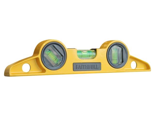 Yellow Magnetic Scaffold Level 240mm with three bubble vials and FAITHFULL branding on white background