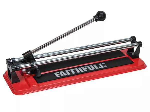 Faithfull Tile Cutter 300mm with tungsten carbide wheel, dual rails, push-action, for precise tile cutting – available at