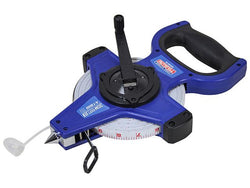 Faithfull Fast Rewind 30m/100ft open tape measure with fibreglass tape, dual scale, fast rewind, from Kean’s Claremorris. –