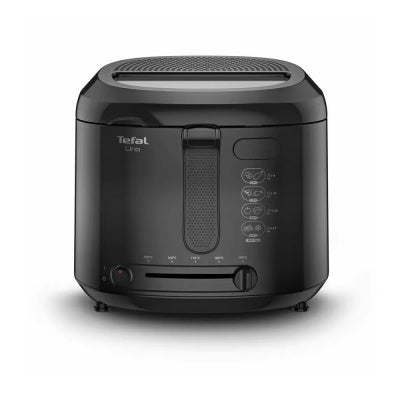 Tefal Uno 1Kg Black Deep Fat Fryer with compact design, adjustable thermostat, viewing window, and foldable handle - Keans