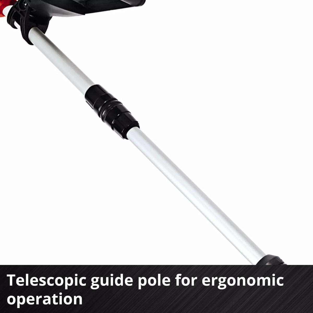 Close-up of the telescopic guide pole on the Einhell Power X-Change 18V cordless grass trimmer