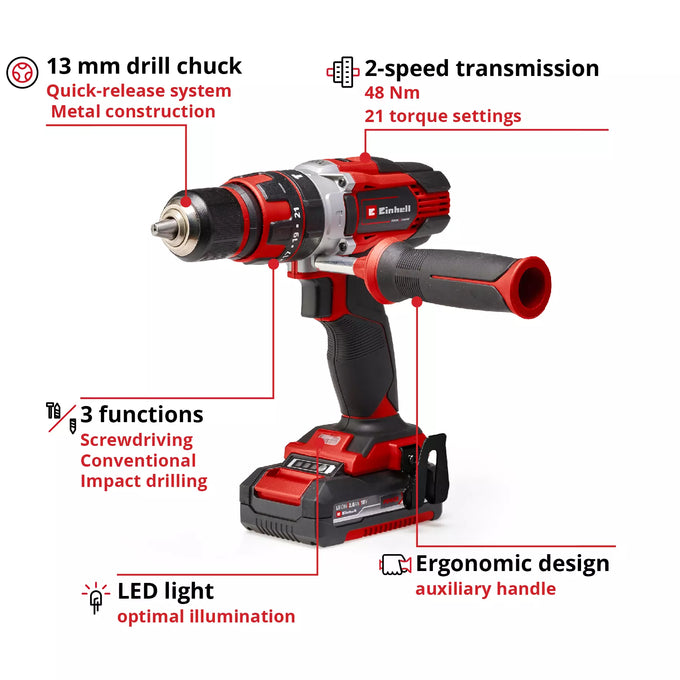 Einhell Power X-Change 18V 48Nm Combi Drill Kit 2x2Ah Batteries - Image 4