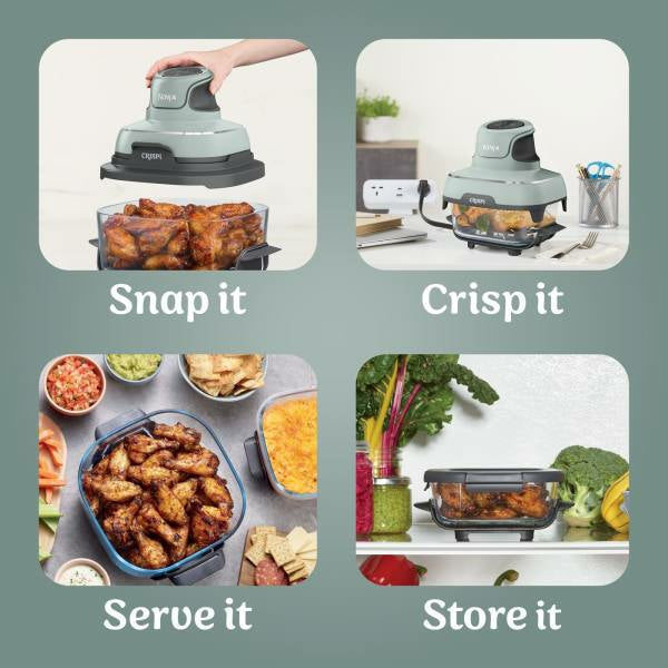 Ninja CRISPi 4-in-1 Portable Glass Air Fryer in Sage, compact design, versatile cooking - available at Keans Claremorris